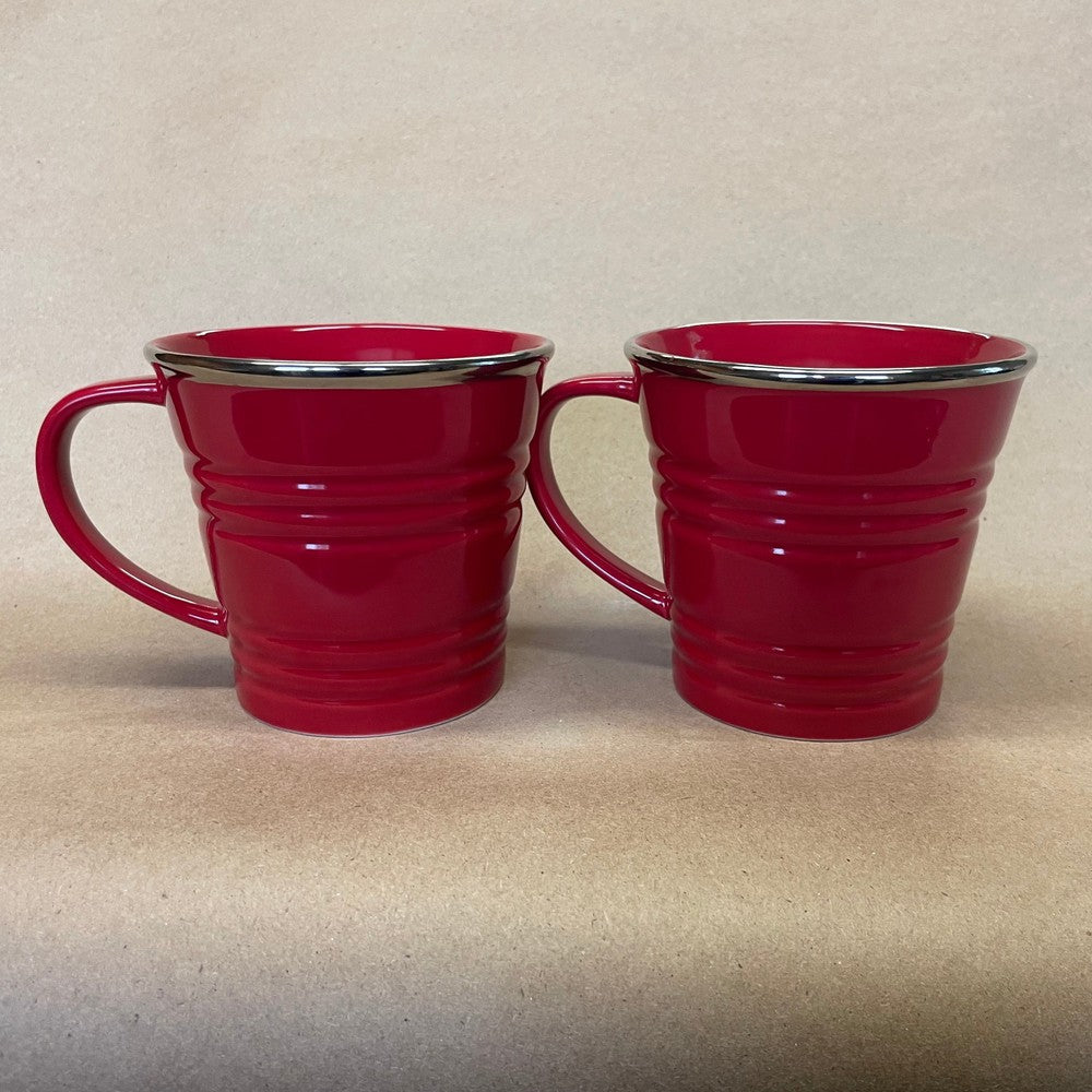 Starbucks Red with Silver Rim Mugs-2007 Pair